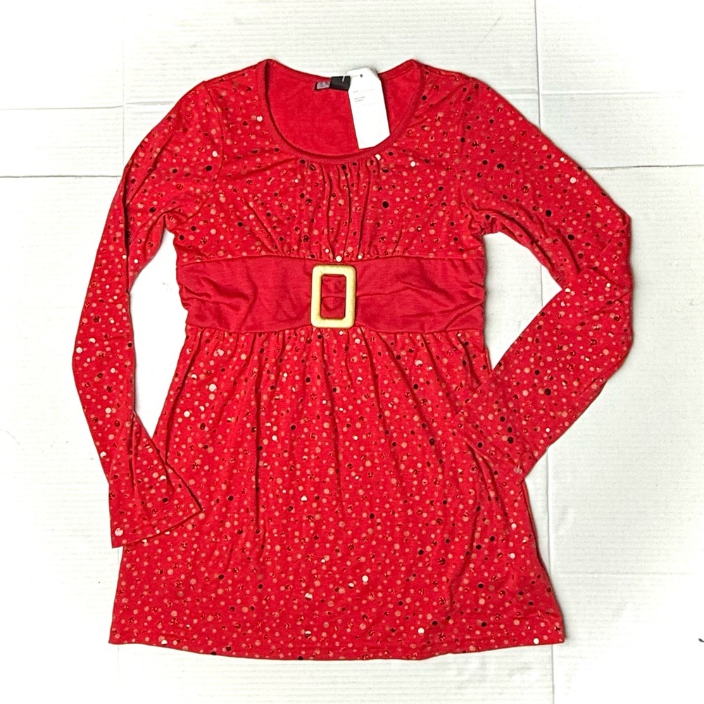 Vintage LA Kitty Red Shirt Girls XL 14 Blouse Glitter Belt Teen‎ Long Sleeve 90s